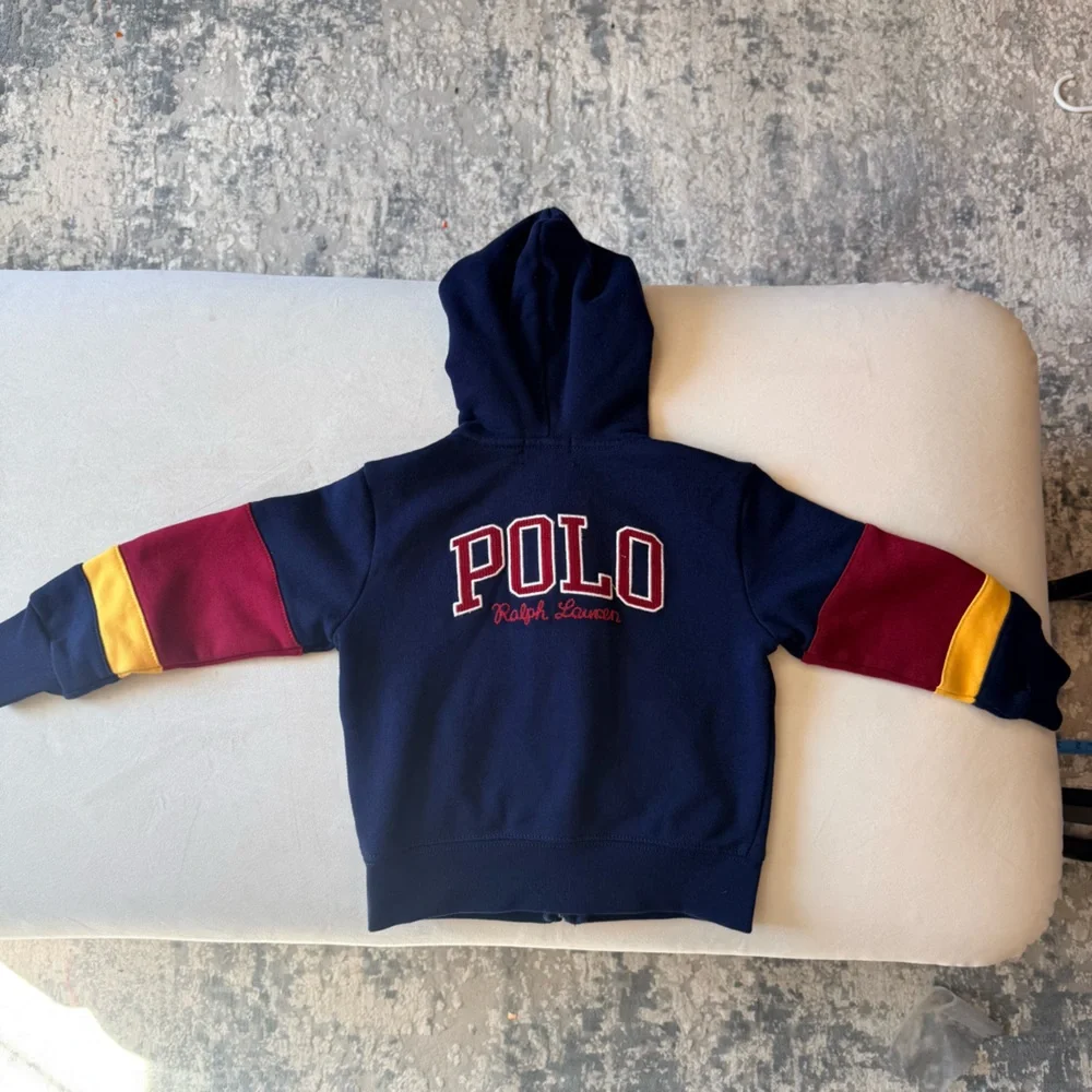 Polo by Ralph Lauren Kids' Zip-up Hoodie in Navy with Red and Yellow Sleeves